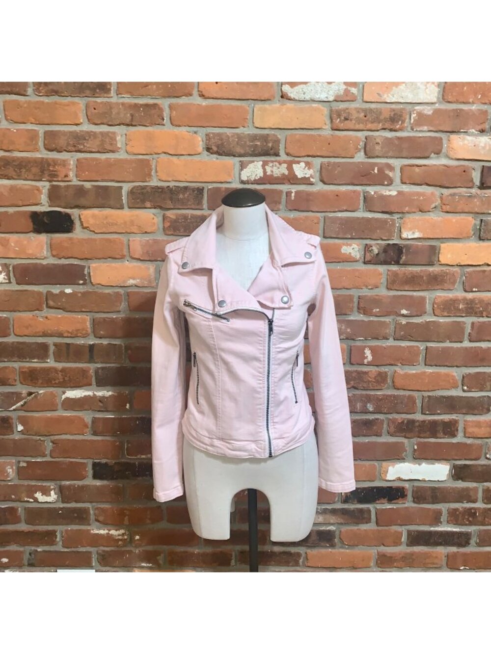 Treasure & Bond Womens Pink Denim Moto Jean Jacket Size XS